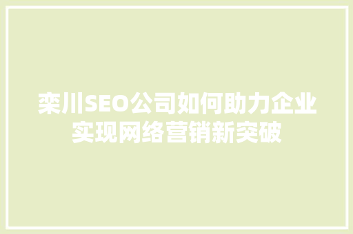 栾川SEO公司如何助力企业实现网络营销新突破