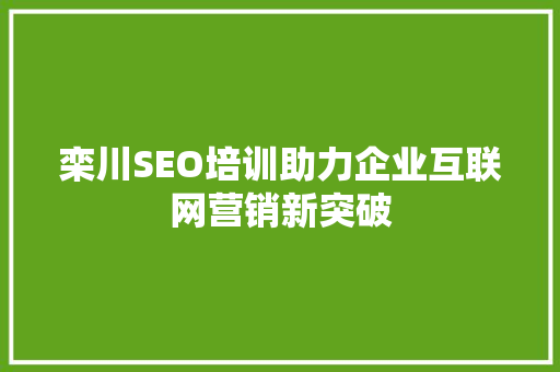 栾川SEO培训助力企业互联网营销新突破