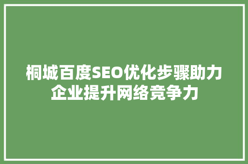 桐城百度SEO优化步骤助力企业提升网络竞争力