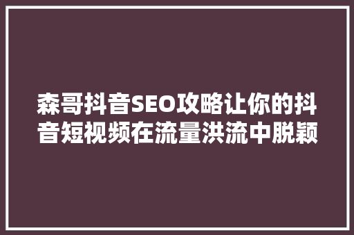 森哥抖音SEO攻略让你的抖音短视频在流量洪流中脱颖而出