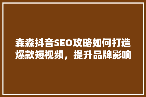 森淼抖音SEO攻略如何打造爆款短视频，提升品牌影响力