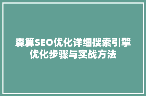 森算SEO优化详细搜索引擎优化步骤与实战方法