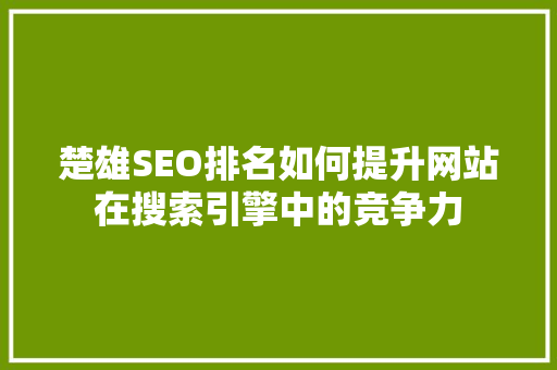 楚雄SEO排名如何提升网站在搜索引擎中的竞争力