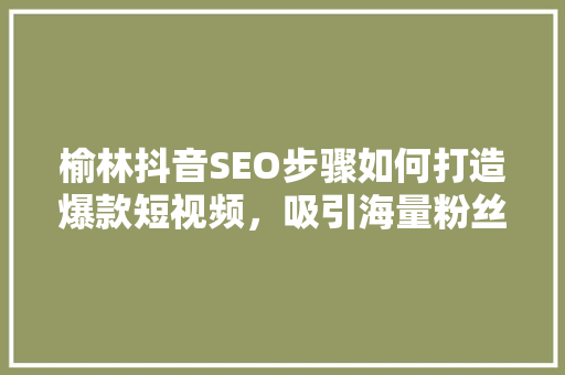 榆林抖音SEO步骤如何打造爆款短视频，吸引海量粉丝