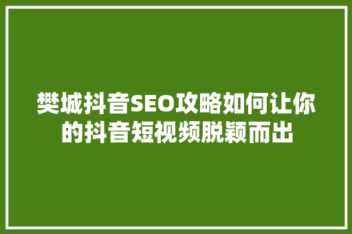 樊城抖音SEO攻略如何让你的抖音短视频脱颖而出