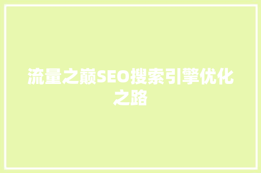 流量之巅SEO搜索引擎优化之路