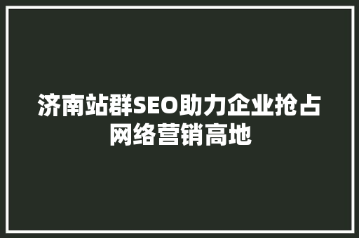 济南站群SEO助力企业抢占网络营销高地