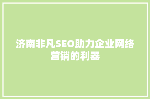 济南非凡SEO助力企业网络营销的利器