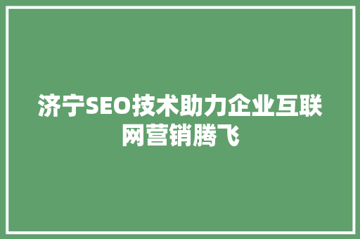 济宁SEO技术助力企业互联网营销腾飞