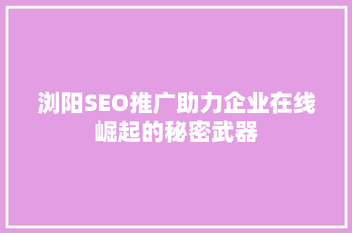 浏阳SEO推广助力企业在线崛起的秘密武器