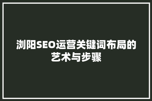 浏阳SEO运营关键词布局的艺术与步骤