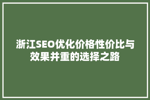 浙江SEO优化价格性价比与效果并重的选择之路