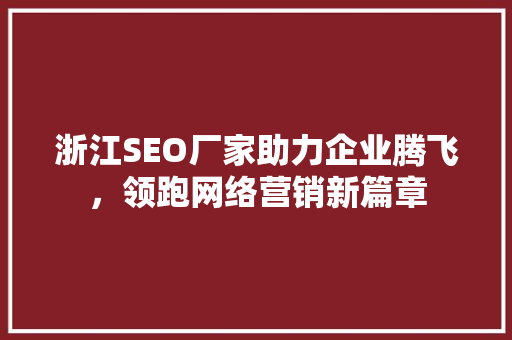 浙江SEO厂家助力企业腾飞，领跑网络营销新篇章