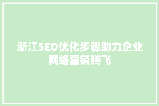 浙江SEO优化步骤助力企业网络营销腾飞