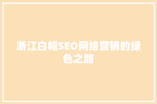 浙江白帽SEO网络营销的绿色之路