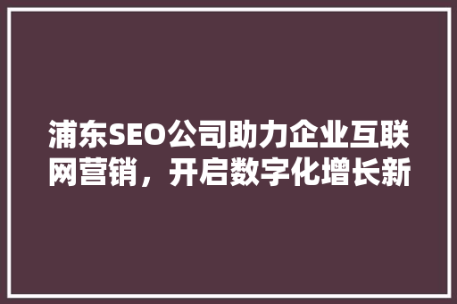 浦东SEO公司助力企业互联网营销，开启数字化增长新篇章