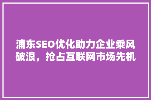 浦东SEO优化助力企业乘风破浪，抢占互联网市场先机