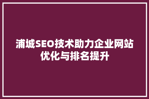 浦城SEO技术助力企业网站优化与排名提升