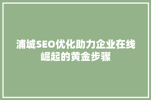 浦城SEO优化助力企业在线崛起的黄金步骤