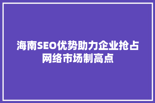 海南SEO优势助力企业抢占网络市场制高点