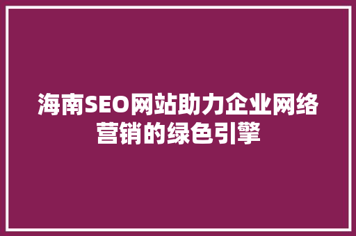 海南SEO网站助力企业网络营销的绿色引擎