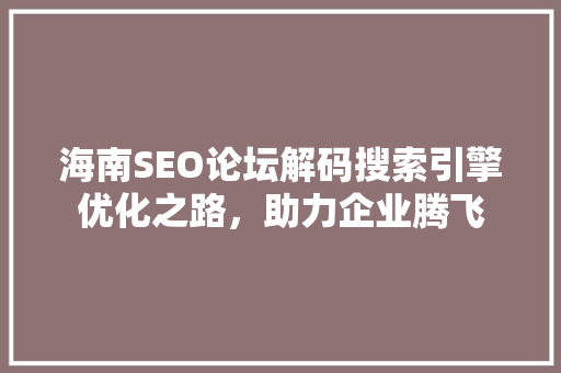 海南SEO论坛解码搜索引擎优化之路，助力企业腾飞