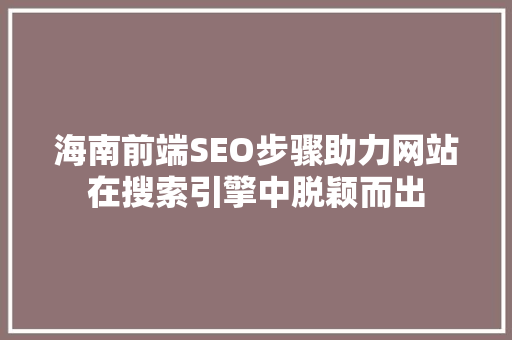 海南前端SEO步骤助力网站在搜索引擎中脱颖而出