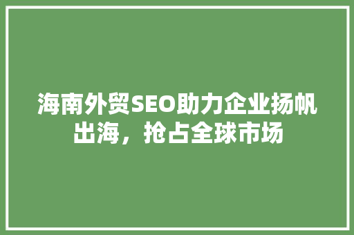 海南外贸SEO助力企业扬帆出海，抢占全球市场