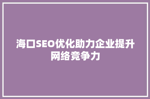 海口SEO优化助力企业提升网络竞争力