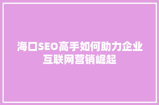 海口SEO高手如何助力企业互联网营销崛起