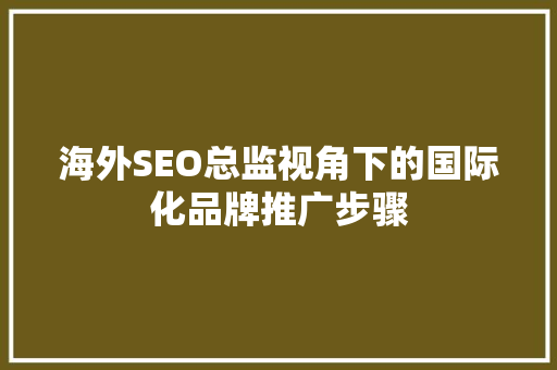 海外SEO总监视角下的国际化品牌推广步骤