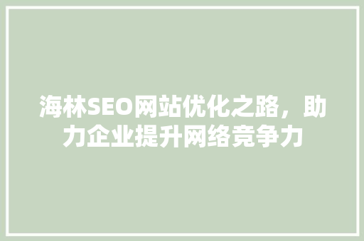 海林SEO网站优化之路，助力企业提升网络竞争力