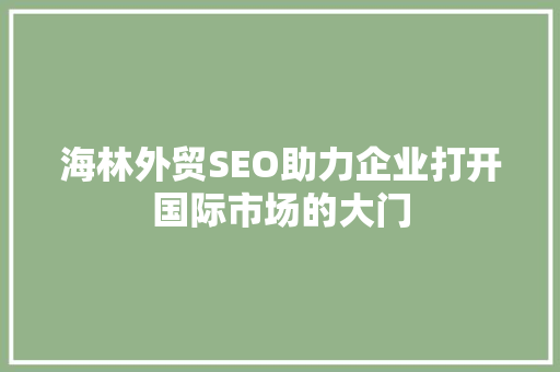 海林外贸SEO助力企业打开国际市场的大门