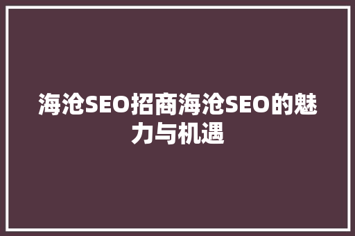 海沧SEO招商海沧SEO的魅力与机遇