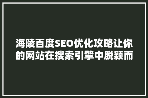 海陵百度SEO优化攻略让你的网站在搜索引擎中脱颖而出