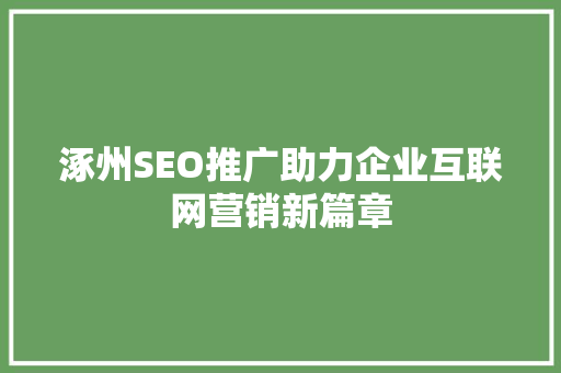 涿州SEO推广助力企业互联网营销新篇章