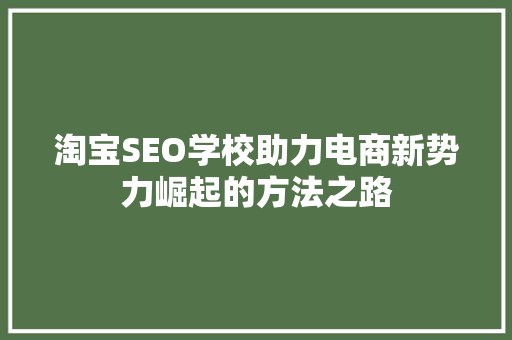 淘宝SEO学校助力电商新势力崛起的方法之路