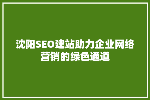 沈阳SEO建站助力企业网络营销的绿色通道