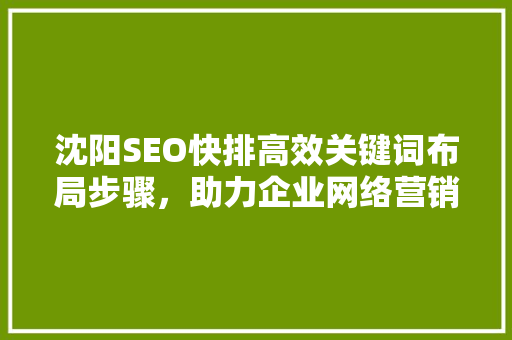 沈阳SEO快排高效关键词布局步骤，助力企业网络营销