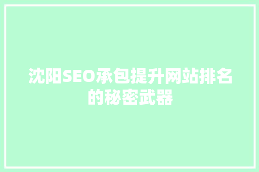 沈阳SEO承包提升网站排名的秘密武器