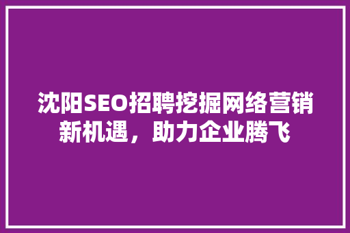 沈阳SEO招聘挖掘网络营销新机遇，助力企业腾飞