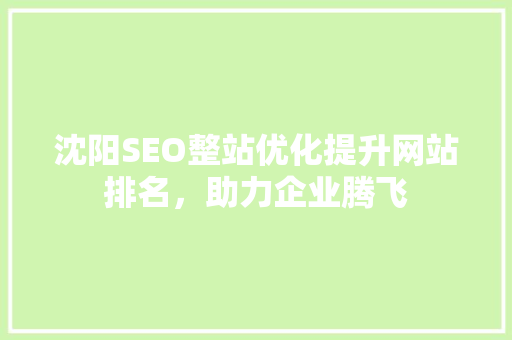 沈阳SEO整站优化提升网站排名，助力企业腾飞