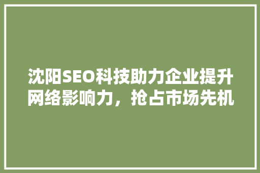 沈阳SEO科技助力企业提升网络影响力，抢占市场先机