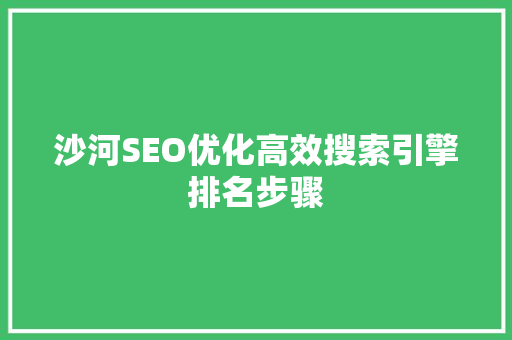 沙河SEO优化高效搜索引擎排名步骤