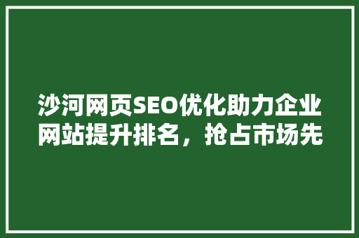 沙河网页SEO优化助力企业网站提升排名，抢占市场先机