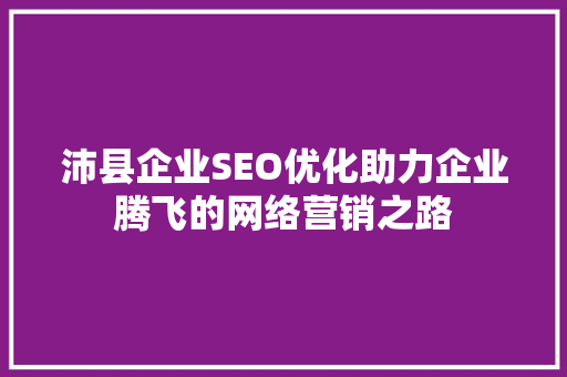 沛县企业SEO优化助力企业腾飞的网络营销之路