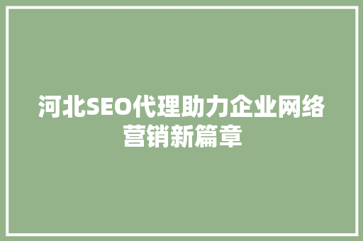 河北SEO代理助力企业网络营销新篇章