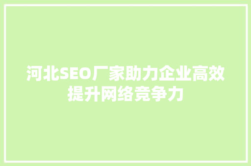 河北SEO厂家助力企业高效提升网络竞争力