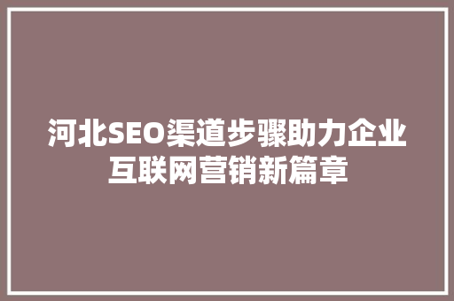 河北SEO渠道步骤助力企业互联网营销新篇章