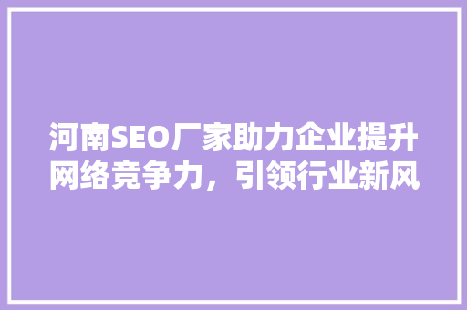 河南SEO厂家助力企业提升网络竞争力，引领行业新风向